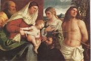 Sebastiano del Piombo The Holy Family with st Catherine st Sebastian and a Donor sacra Conversazione (mk05) oil painting artist